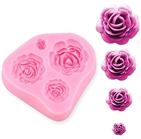 ANNIUP Moule à gâteau en Silicone en Forme de Roses pour gâteau, tarte, flan, Senhai Grande forme ronde de tourneso pour décoration de gâteau, pâte à Sucre, Fondant, pâte Fimo 4 Tailles Rose
