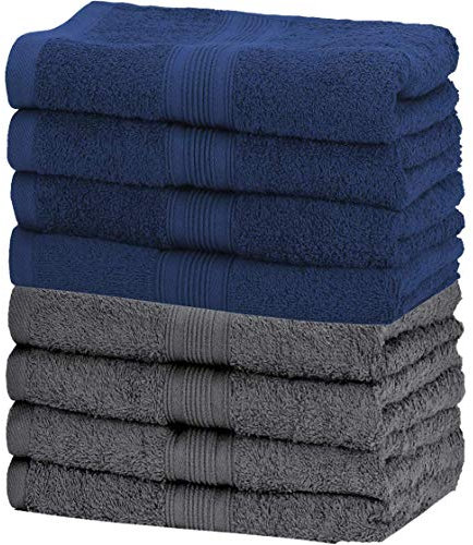 NatureMark 8er Pack Handtücher, 100% Baumwolle, 50 x 100 cm, Handtuch Set Navy/Anthrazit