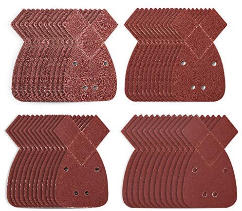 48 Pieces Mouse Sander Pads Mouse Detail Sanding Sheets Sandpaper with Extra 2 Tips for Replacement, Hook and Loop Assorted 40/60/ 80/120 Grits to Fit Black and Decker Detail Palm Sander