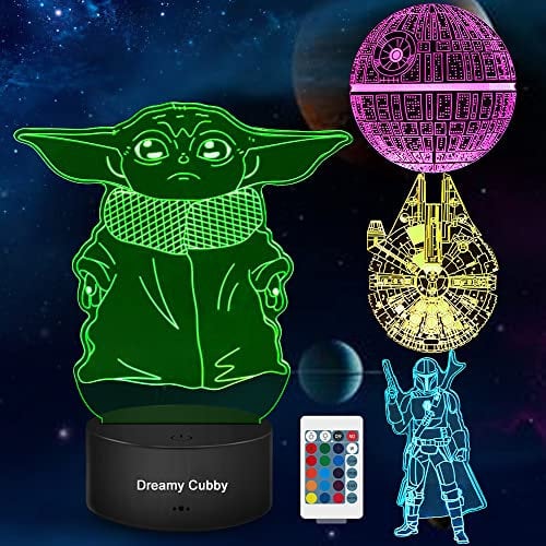Dreamy Cubby Star Wars Geschenke 3D Lampe Spielzeug Nachtlicht mit 4 Mustern und 7 Farbwechsel Dekor Lampe - Perfekte Geschenke für Star Wars Fans Herren Jungen.