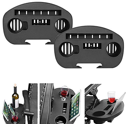 Flexzion Getränkehalter, Flaschenhalter - 2 Stück, 38cm, universeller Becherhalter für Camping-/Sonnenliege und Liegestühle, mit Handy-/Snacktablett für Kaffeetasse, Outdoor-Aktivitäten, Größe L