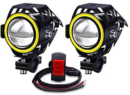 YnGia Moto Conduite Antibrouillard LED Projecteurs Avec Interrupteur 12V 24V, 2PCS U7 Étanche LED Feux Auxiliaires DRL Faisceau Stable Avec Halo Ambre Pour Quad Scooter