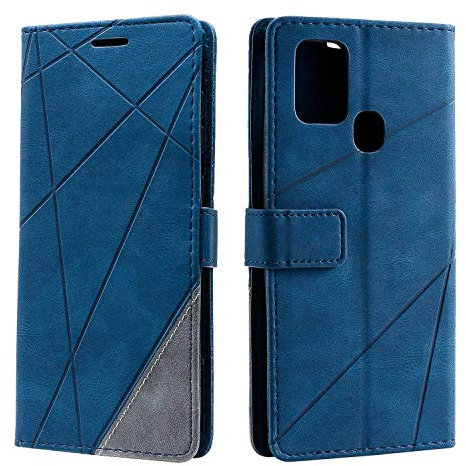 SONWO Hülle für Samsung Galaxy A21S, Premium Leder PU Handyhülle Flip Case Wallet Silikon Bumper Schutzhülle Klapphülle für Galaxy A21S, Blau