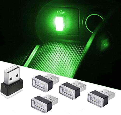 Mini USB Light Car, USB-Innenbeleuchtung, Licht Auto Atmosphäre, USB Auto Beleuchtung(5 Stück grün)