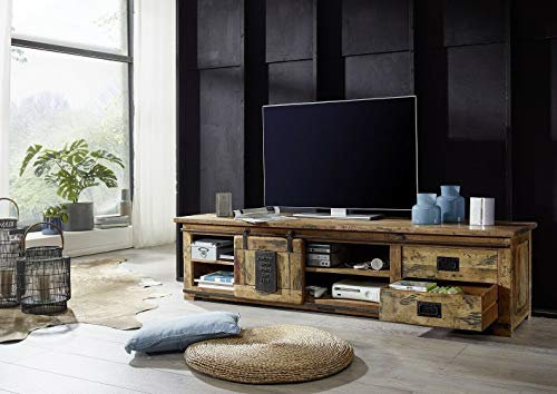TV-Board II WZ-0480 Mangoholz Massiv Lowboard TV-Tisch Wohnzimmer 2 Schübe