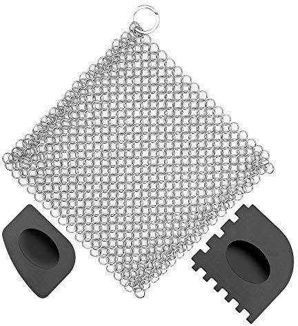 Pulitore in Ghisa Ghisa Attrezzi per la Pulizia con raschietti in plastica Pulitore per pentole in ghisa in acciaio inox 316 spazzola pentola ghisa per padelle Piatti