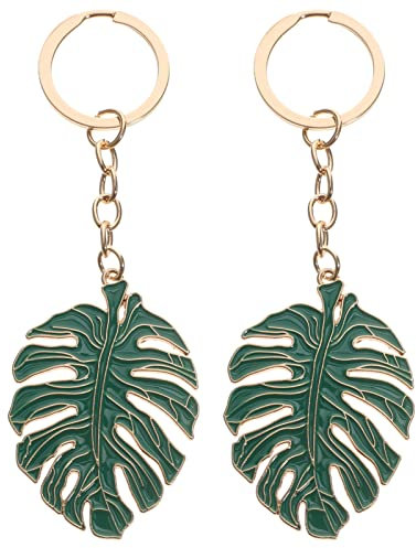 PRETYZOOM 2Pcs Tropical Palm Blatt Keychain Legierung Hohl Monstera Leaf Schlüssel Ringe Sommer Tasche Anhänger Koffer Anhänger Hawaii Luau Party Liefert