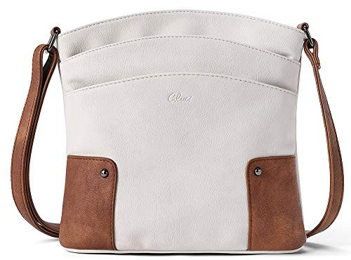 CLUCI Umhängetasche Damen Klein Crossbody Clutch Handytasche mit Geldbörse Beige mit Braun
