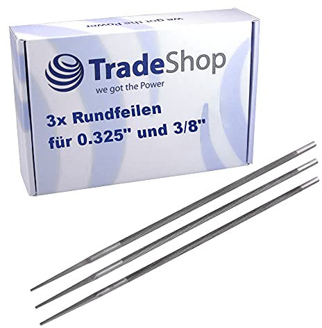 3x Trade-Shop Rundfeile/Kettenfeile/Schärfungsfeile 4,8mm 3/16 für Kettensäge Motorsäge Sägekette mit 0.325 3/8 Kettenteilung