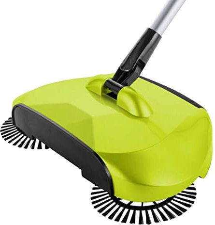 Hand Push Sweeper 3-in-1 Broom Dustpan Trash Bin Adjustable Handle 360° Rotating Floor Cleaning Mop for Carpet, Tile, Hardwood Green