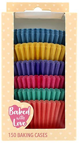 Baked with Love Brights Cupcake Cases, 50mm Baking Cups, Red, Blue, Green, Yellow, Purple, Orange, Greaseproof Paper Cases for Muffins and Cupcakes, Pack of 150, 0686968