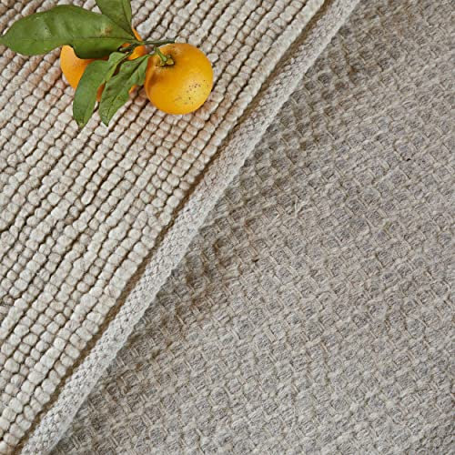 URBANARA Teppich Kolong - 100% Reine Woll-Baumwoll-Mischung, Steingrau-Melange/Eierschale, handgewebt – 140 x 200 cm, Wollteppich, Wohnteppich, Schlafzimmer-Teppich, Wohnzimmer-Teppich, Kinderzimmer