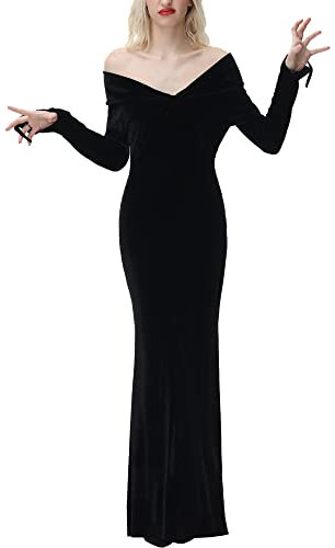 NANAMEEI Women's Long Sleeve Halloween Party Maxi Dress Vintage Women Dress Black S