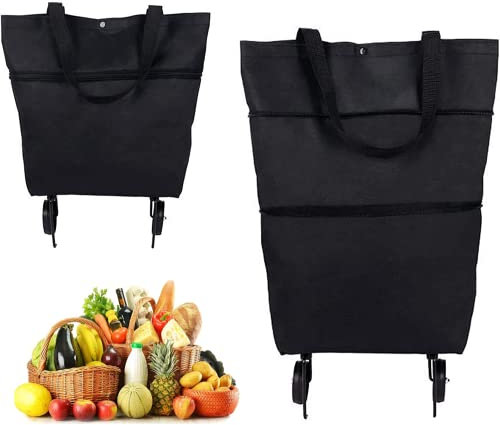 Nicoone Faltbare faltbare Trolley-Tasche, faltbare Trolley-Tasche, faltbare Einkaufstasche mit Rollen, wiederverwendbare Einkaufstasche für Supermarkt, Picknick