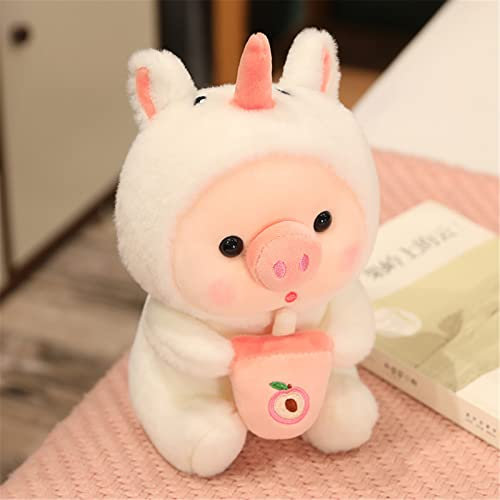 GLITZFAS Schwein Plüschtier Kuscheltier, Boba Stofftier Schwein mit Bubble Tea Cup Plüsch Spielzeug Plüschpuppen Weich Kissen Geschenk Kinderspielzeug (Einhorn,25 cm)