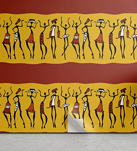 ABAKUHAUS Ambesonne African Peel & Stick Wallpaper for Home, Dancing Abstract Wall Paint Indigenous Culture, Self-Adhesive Living Room Kitchen Accent, 33 cm x 90 cm, Dark Orange Yellow Black