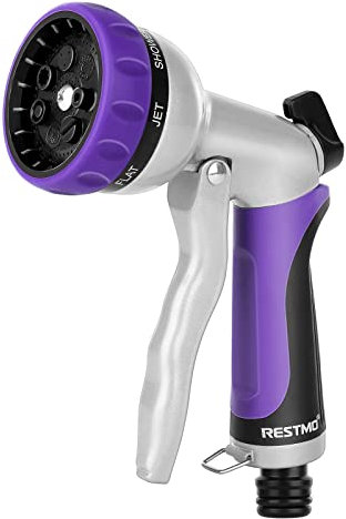 RESTMO Gartenbrause, Metall Hochdruck Garten Handbrause, 7-Funktionen Spritzdüse und Einstellbarer Wasserdurchfluss Garten Spritzpistolen Bewässerungspistole für Garten Bewässerung,Autowaschen,Violett