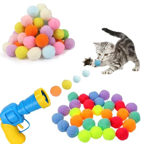 YumSur Katzenspielzeug-Werfer Mit 100 Bällen - Interaktives Spielzeug für Katzen Indoor (100 Stück, Style 1)