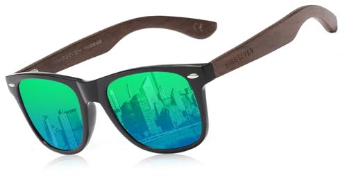 KINGSEVEN Neue schwarze Walnuss-Sonnenbrille, Holz, polarisierte Sonnenbrille, Herrenbrille, handgefertigt, UV400-Schutz, Brillen, Retro-Lederbox (Grün)