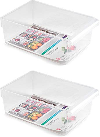 Tradineur - Pack de 2 Cajones organizadores reutilizables para frigorifico Nº 9 - Fabricado en poliestireno - Recipiente de plástico transparente - 10 x 19,5 x 29 cm