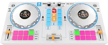 Cefa Toys 00351 Tragbare DJ-Station mit Lautsprechern und Raumsteuerung, 14-in-1, weiß, M