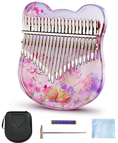 Kalimba Daumenklavier 21 Schlüssel, Crystal Thumb Piano 17 Tasten Crystal Kalimba Musical Geschenk, Transparentes Acryl C-Ton mit EVA Tasche, Aufkleber, Stimmhammer, Reinigungstuch,Purple 21keys