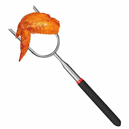 Tenedor de parrilla para asar – Tenedor retráctil de acero inoxidable para servir carne – Tenedor retráctil para cortar asados, cocinar filetes, pavo, perros calientes, pollo Foccar