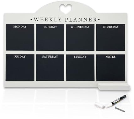 Empire Weekly Planner and Menu Board for Kitchen, Work Planner Blackboard, Wall Mounted Daily Planner, to Do List, Dry Erase Meal Planner with White Cloth for Office & Home (Standard, White)