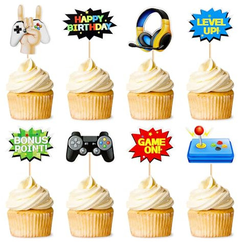 32 Stück Video Spiel Kuchenaufsatz Gaming Dekoration Level Up Videospiel Cupcake Aufsätze für Spiele Motto Partys Kindergeburtstag Babyparty Party Dekorationen