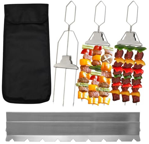 Kqpoinw 3 Pcs Brochettes de Kebab Support,Brochettes de Barbecue à 3 Voies pour Griller,Brochettes de Barbecue,avec Support Grill,Sac,pour le Camping, le Pique-Nique et la Fête