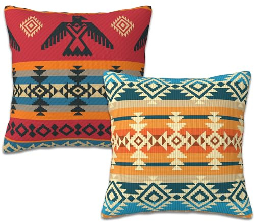 Naqiuli Dekokissenbezüge im Navajo-Stil, weiche dekorative Kissenbezüge für Wohnzimmer, Schlafzimmer, Sofa, Couch, 45,7 x 45,7 cm, 2 Stück