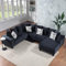 Favfurish Modernes U-förmiges Sektionalsofa aus Samt, 279,4 cm, mit Kissen, Massivholz, gepolstert, Eckcouch mit Chaiselon, Wohnzimmer, Schlafzimmer, Wohnung, Büro, Lounges, Schwarz