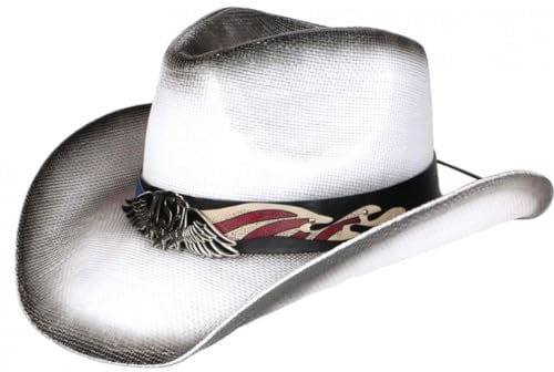 Nyls Création Chapeau Cowboy Blanc en Paille Country USA Qualite Prestige Ballad - Taille Unique - Blanc