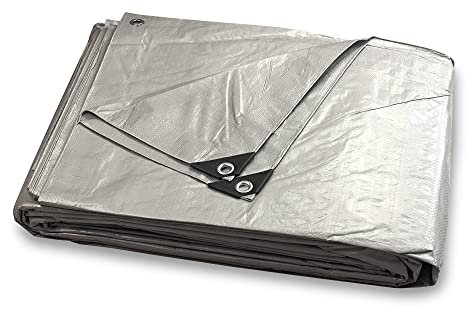 Tarpaulin Cover, Waterproof, Weatherproof, Frost-Resistant, UV Protection, Universal, Multipurpose, Groundsheet, Camping, Boating, Hiking (SILVER, 8 x 10 m)