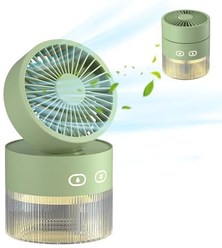 ZOYDP Tischventilator mit Wasserkühlung, Mini Ventilator mit Kühlen Nebel, 3 Windmodi/Nachtlichter/120°Rotation, Schreibtisch Ventilator, Tischventilator Akku USB, Sprühventilator für Home, Büro