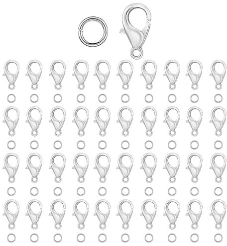 YAZANY 250pcs Silver Lobster Clasps and Open Jump Ring, Jewelry Bracelet Connectors Bracelet Clasps Jump Rings for Jewelry Making Supplies | Clasp: 12x8mm & Ring: 0.7x5mm