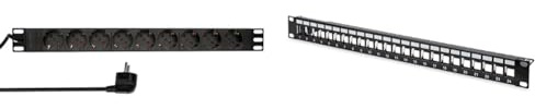 LogiLink Professional PDU9C03 Hochwertige 19 & DIGITUS Patchpanel - Modular - Für Keystone-Module - 19-Zoll - 24-Port - Geschirmt - Rack-Montage 1HE - Schwarz