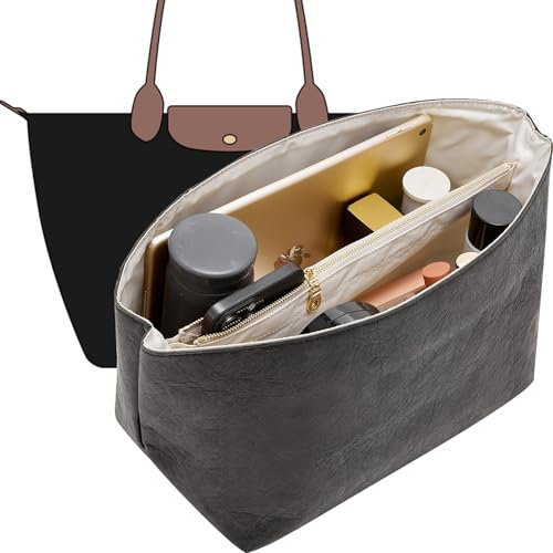 Doxo Long Champ Organizer-Einsatz, Taschen-Organizer-Einsatz für große und mehr, leichtes, wasserdichtes Dupont-Papier, hält Handtaschen geformt und ordentlich, 6 Fächer, 4 Größen (Schwarz, L)