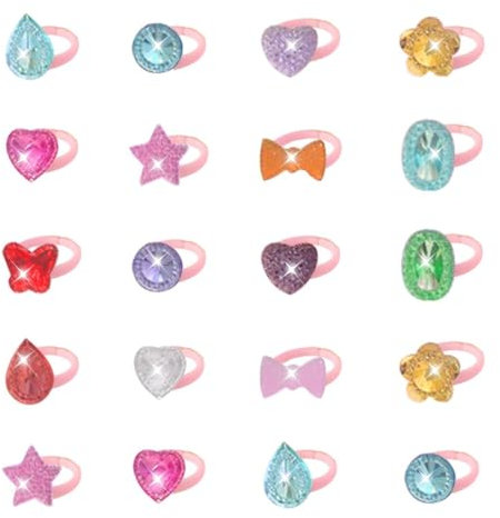 ZGDEIWGF 20 Stück Mehrfarbige Ringe, Prinzessinnen-Anziehringe Für Kleine Mädchen, Kinderschmuck, Süße Kleidungsaccessoires, Schmuckspielzeug Und Accessoires