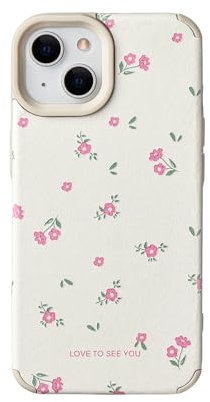 Reownest Schutzhülle für iPhone 13 Hülle/iPhone 14 Hülle, Süßes Blumen Muster, Aesthetic Design für Damen und Mädchen, Weiche TPU Silikon, Stoßstange Handyhülle - Beige