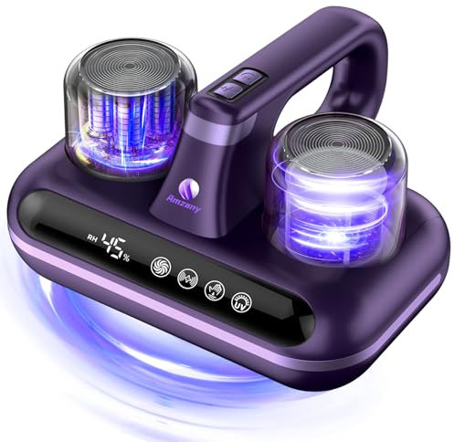 Amzany Mattress Vacuum Cleaner - 5-in-1 Cordless Bed Vacuum Cleaner, Powered by UV-C Light & Ultrasonic Technology, 16Kpa Strong Suction,Low Noise,Suitable for Dust, Pet Hair, Etc - Purple