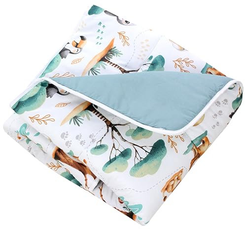 TupTam Krabbeldecke für Baby 120x120 cm - Gepolsterte Spieldecke Baby Baumwolle, XXL, OEKO-TEX, Weich & Hautfreundlich, Farbe: Dschungeltiere Weiß/Grün/Beige