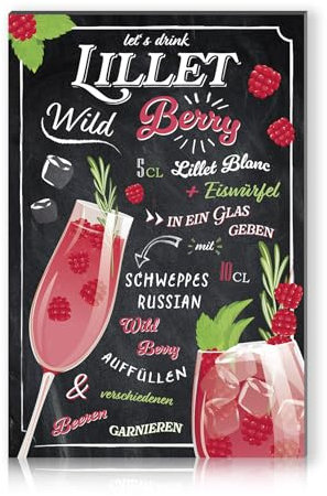 Cocktail Rezepte 20x30cm Alu Schild Deko Metallschild Dekoration für Bar Theke Pub Küche Cafe Geburtstag Geschenk Rezept RV003 (01 Lillet)