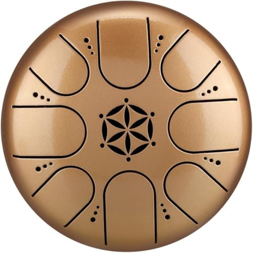 Zungentrommel 5 Zoll 8 Tone | Steel Tongue Drum | Handpan für Meditation & Entspannung, Yoga, Familienaktivitäten | Garden Regen Trommel Instrument (Golden)