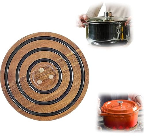 Magnetic Pot Coaster, Pot Holder with Magnet, Hot Pot Coaster, Wooden Magnetic Hot Pot Coaster, Magnetic Hot Pad for Hotpot, Oven Pan, Soup Pan Etc