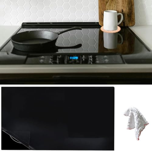 Induction Hob Protector Mat with 1Towels and 2Coasters Hob Protector Induction 60 * 52cm Heat Resistant Electric Hobs Cover Anti Slip Silicone Mats for Kitchen