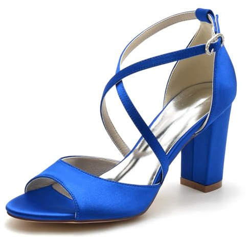 smlekwc Mujer Correa Cruzada Zapatos De Vestir De Boda Peep Toe Sandalias De Novia De Satén Tacón Alto De Bloque Zapatos De Noche Fiesta De Graduación