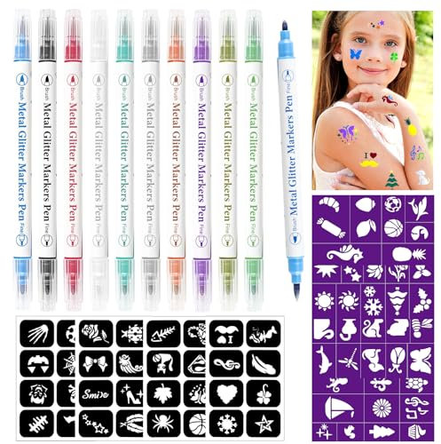 10pcs Temporary Tattoo Pen 72PCS Tatuaje Stencil, Efímero Tatuaje Piel Marcador Para Niñas Niños Colegialas Carnaval Halloween Party