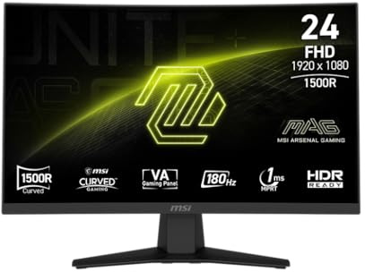 msi MAG 244C 24-inch 1920 x 1080 (FHD) Gaming Monitor, 180Hz, Adaptive-Sync, HDMI, DisplayPort, VESA Mountable, Tilt, Height Adjustable, Speaker, 1ms, Black