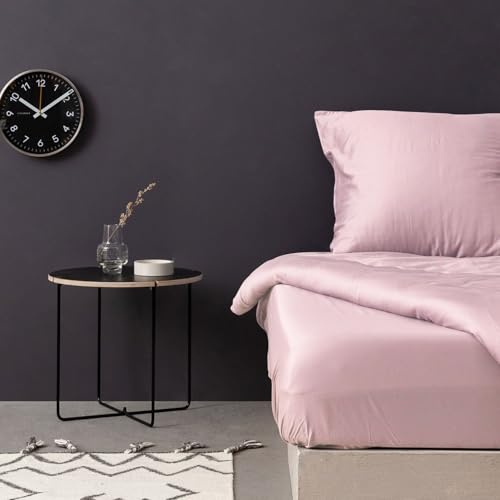 Drap-Housse Luxueux en Satin Rose Clair, 100% Coton, 90 x 200 + 30 cm, 125 g/m², Doux, Respirant, Parfait pour Chambre à Coucher et Chambre d'amis Confortables